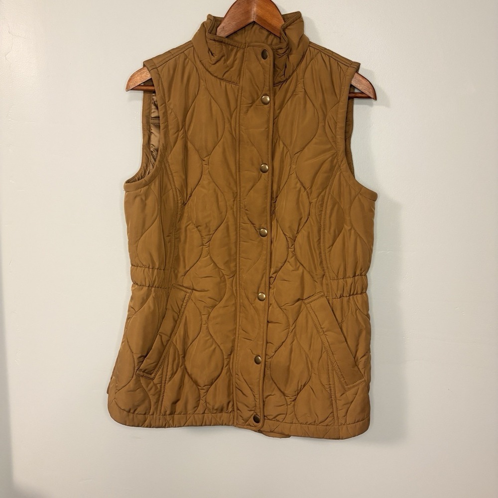 Talbots Burgundy Women's Petite Medium Quilted Puffer Vest Fall Primaloft